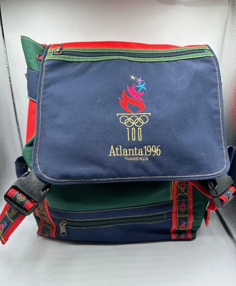 Vtg Atlanta Olympics 1996 Canvas Backpack Large Color Block 90s